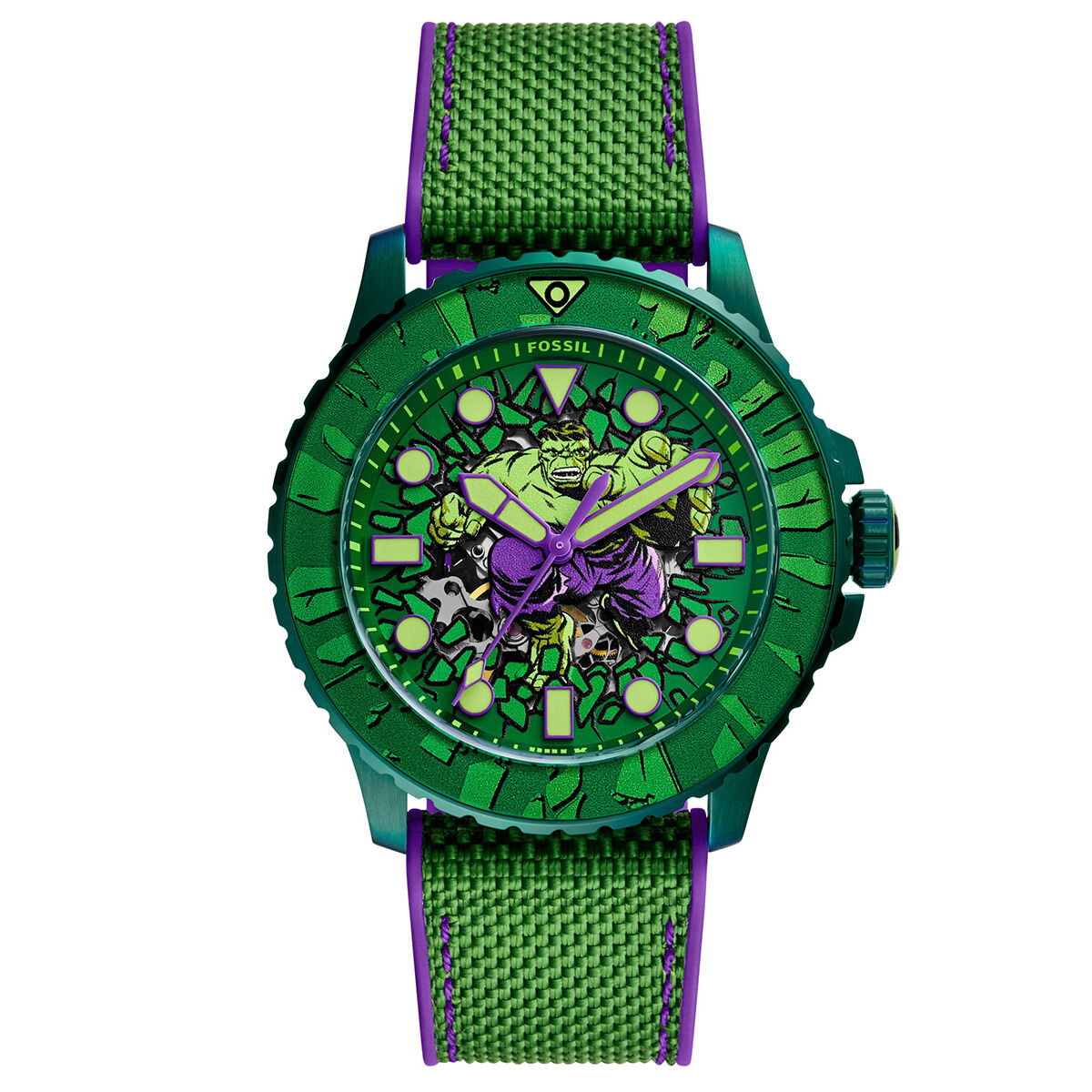 Fossil FLE1246SET Marvel x Fossil Limited-Edition Incredible Hulk Erkek Kol Saati ve Yaka İğnesi Seti